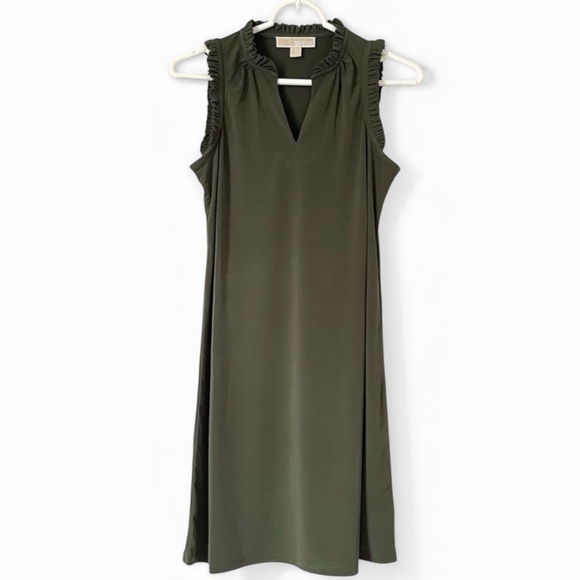 MICHAEL Michael Kors Dresses & Skirts - Michael Kors Olive V-Neck Ruffle-Trim Midi Dress